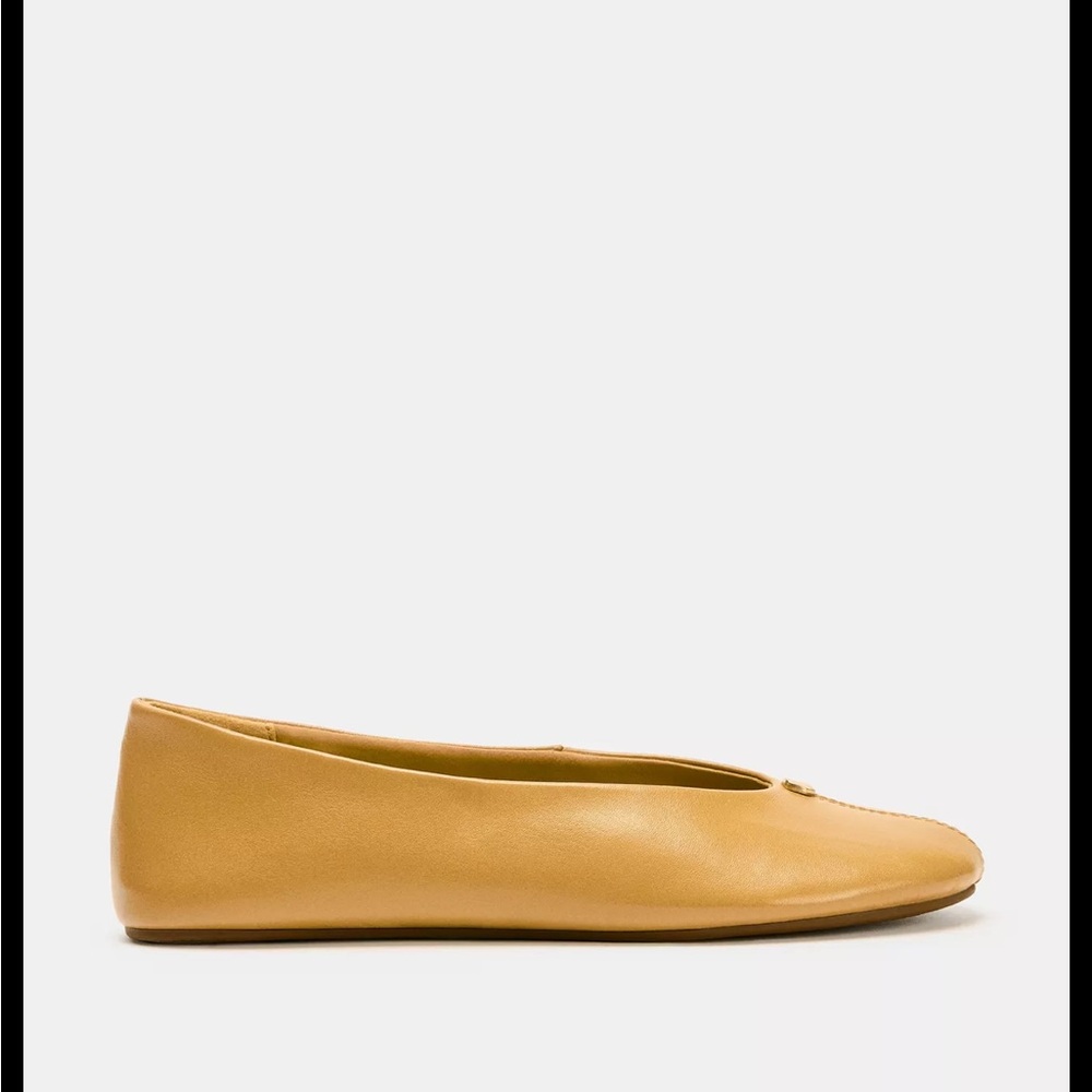 Zara Mustard Leather Ballet Flats with Gold Stud - Picture 3 of 8